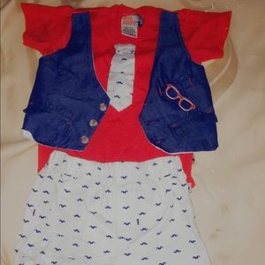 Red vest onesie and Greg shorts fit